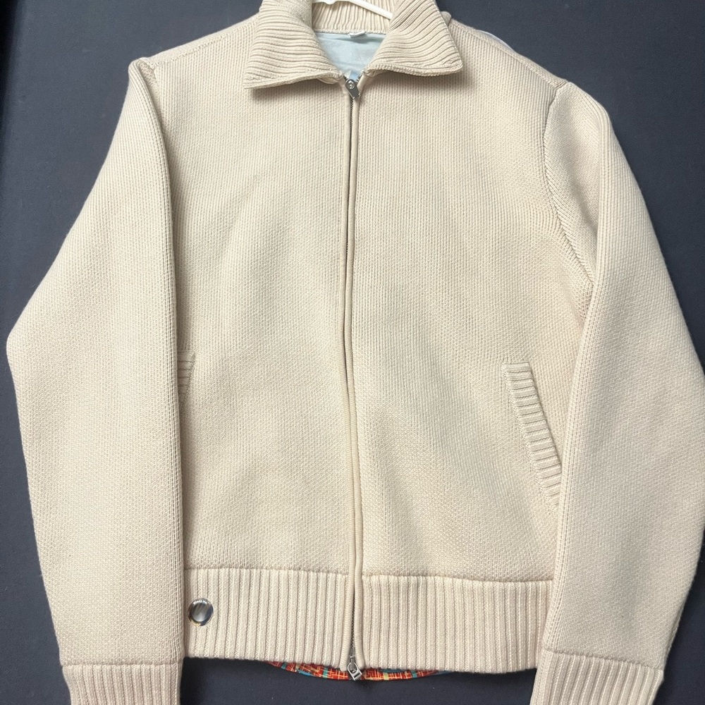 Sheep Inc Wool Zip-Up Sweater Beige-Large